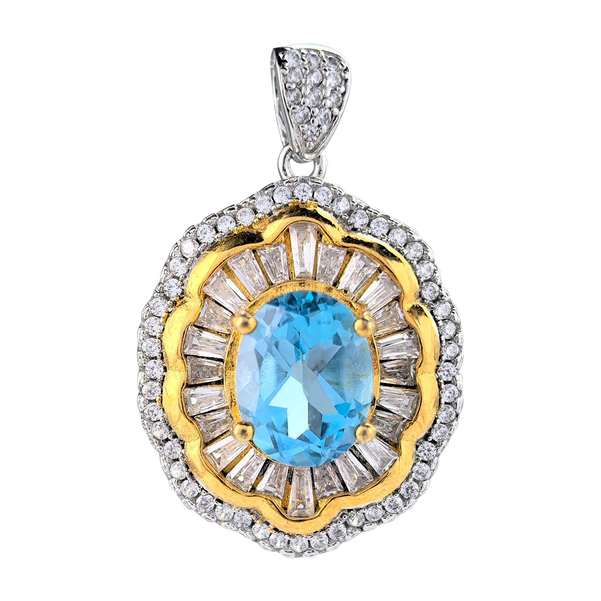 Sparkling Rhodium Plated 925 Sterling Silver Natural Swiss Blue Topaz Pendant for Women Mother's Day Jewelry