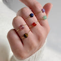 Small Faceted Crystal Rose Quartz Flat Beads Charm Gemstone Bead Gold Plated Ring Fashion Rings Jewelry Women
