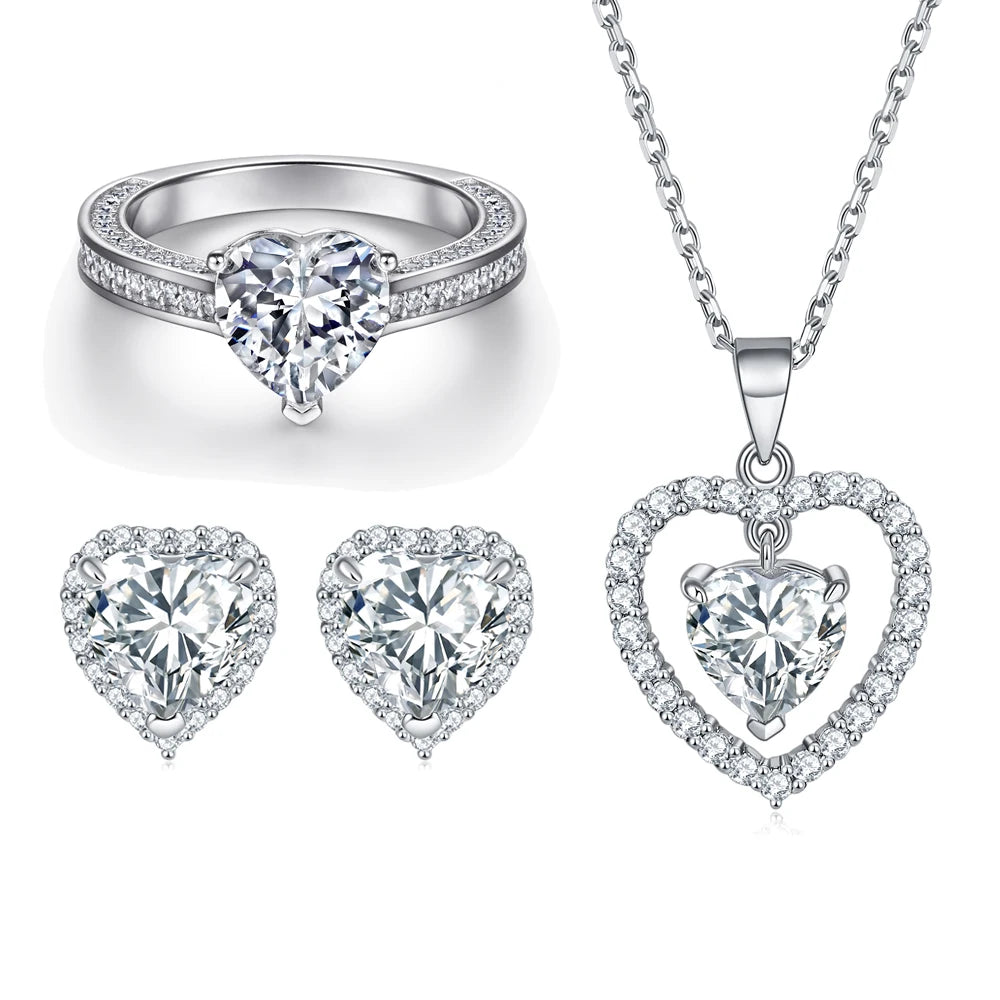 Jewelry Set Heart Sterling Silver Set Prong Setting
