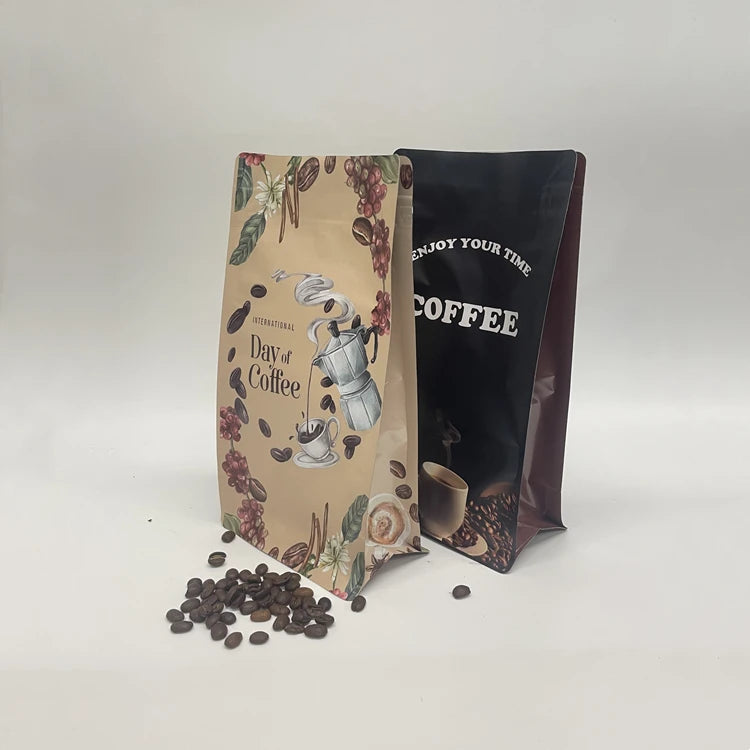 Bolsas Cafe Custom Digital Printing Matte Coffee Packaging Flat Bottom Coffee Bag One Way Valve