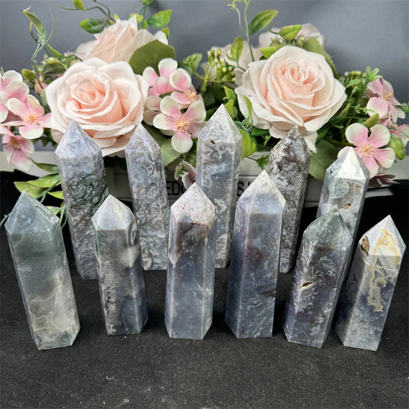 Wholesale Crystals Stones Low Price Natural Pink Moss Agate Tower  for Gifts Crystal Healing Stones