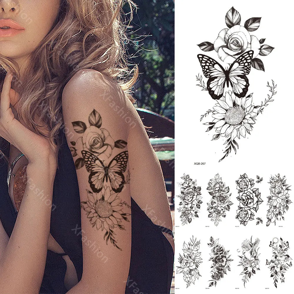 XQB Small Arm Sleeve Tattoo Lion Crown King Rose Waterproof Temporary Tattoo Sticker