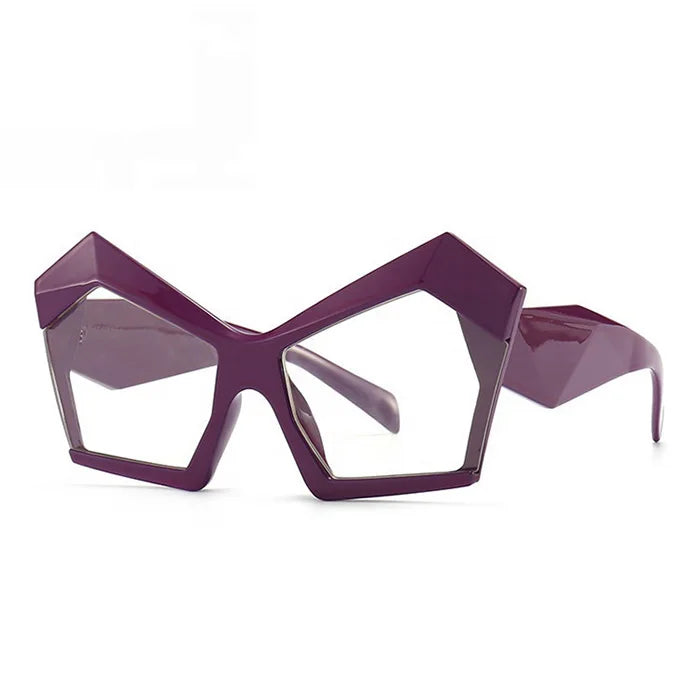 Purple Lens Sunglasses Irregular Polygon Cateye Oversized Frame Sunny Popular Cat Eye High Pointed Eyewear Purple Glasses