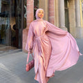 Solid Two Piece Set Abaya Women Muslim Dress Turkey Satin Abaya Islamic Dubai Muslim Dress for Women