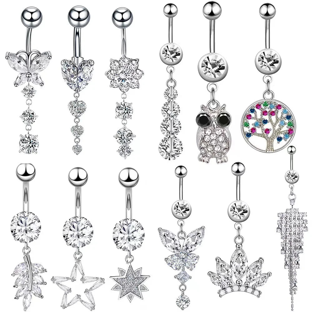 Gaby New Design Stainless Steel Belly Rings Dangling butterfly Belly Button Piercing Jewelry Set Wholesale Piercing  Jewelry