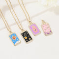 JIEXING Diy Jewelry Accessories Rectangular Moon Star Sun Charm 14K Gold Plated Enamel Tarot Card Design Designer Pendant