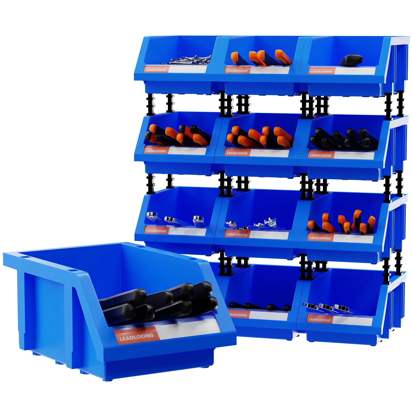 LEADLOONG X1 12pcs Multi-Color Stackable Waterproof Hardware Organizer Bins 8x5x4 Inch Plastic Storage Containers for Car Tool