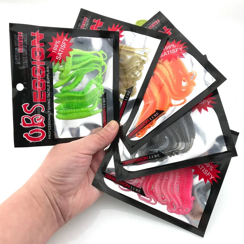 Wholesale 1.1g 8cm 10Pcs/bag Soft Plastic Fishing Bait Round Tail Softworm Fishing Lure Accessories 6 Colors