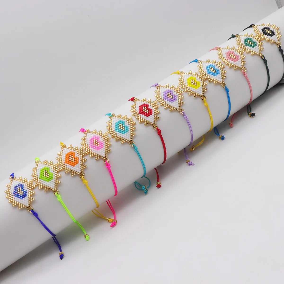 Adjustable Handmade Miyuki Beads Colorful Eye Heart Charm Bracelet Fashion Jewelry Stylish Bracelets Boho Bracelets Women Bulk