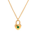 Lovely Elegant Women Ins Trendy Green Agate Stone Lock Pendant Heart Necklace
