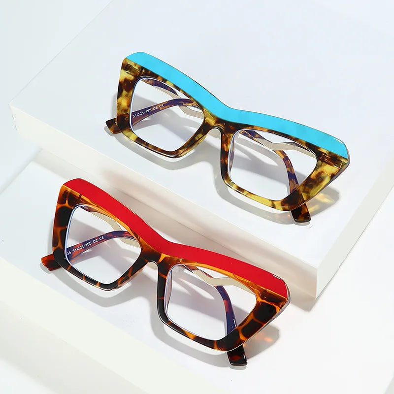Vintage Integrated Leopard Black Frame Optical Glasses New Arrival Cat Eye Trendy Women Anti Blue Light Eyeglass