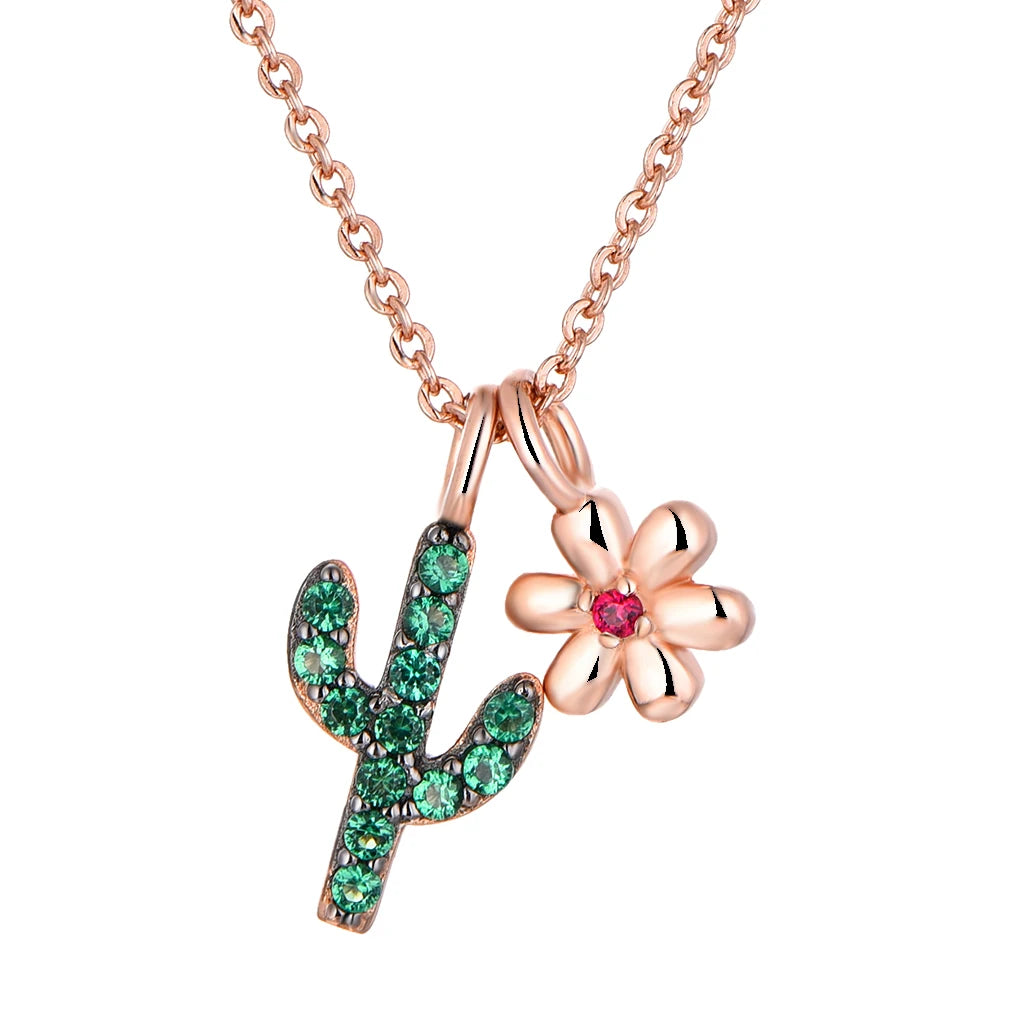 Rose Gold 925 Sterling Silver Cactus Flower Necklace Charms Birthstones Fine Jewelry Colgante De Plata 925 Factory