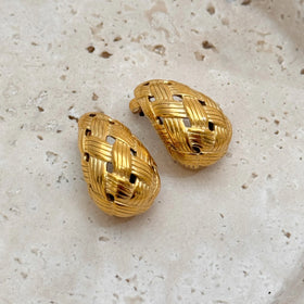2024 Dazan New 18k Gold Plated Unique Hypoallergenic Stainless Steel Vintage Hollow Weave Teardrop Earrings for Valentine