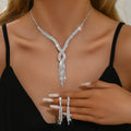 3-Piece Versatile Bridal Fashion Jewelry Set Rhinestone Tassel Necklace and Earrings for Wedding or Evening Gowns