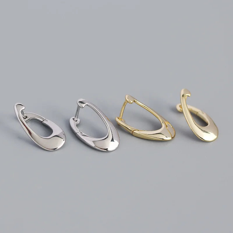 NEW 925 Sterling Silver INS Plain Chic Metallic Geometric French Style Light Luxury Irregular Hoop Earring for Women