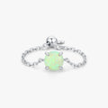 925 Sterling Silver Fine Jewelry Daily Accessories Delicate Round Light Green Opals Adjustable Link Chain Rings for Women