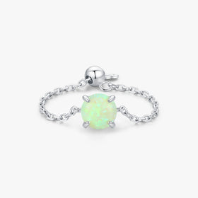 925 Sterling Silver Fine Jewelry Daily Accessories Delicate Round Light Green Opals Adjustable Link Chain Rings for Women