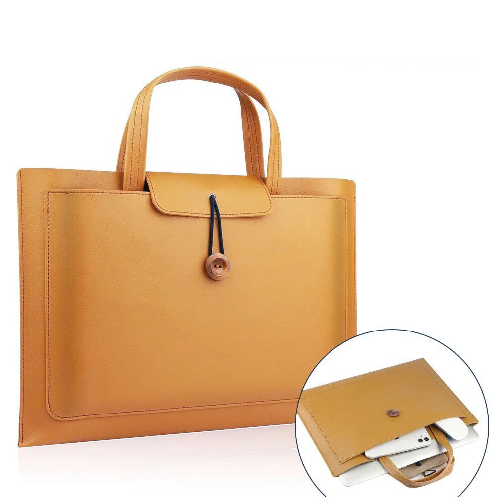 Portable Handheld Anti-Scratch Business Computer Bag PU Leather Laptop Bag Notebook Sleeve Case for Macbook Air Pro 14 15.6 Inch
