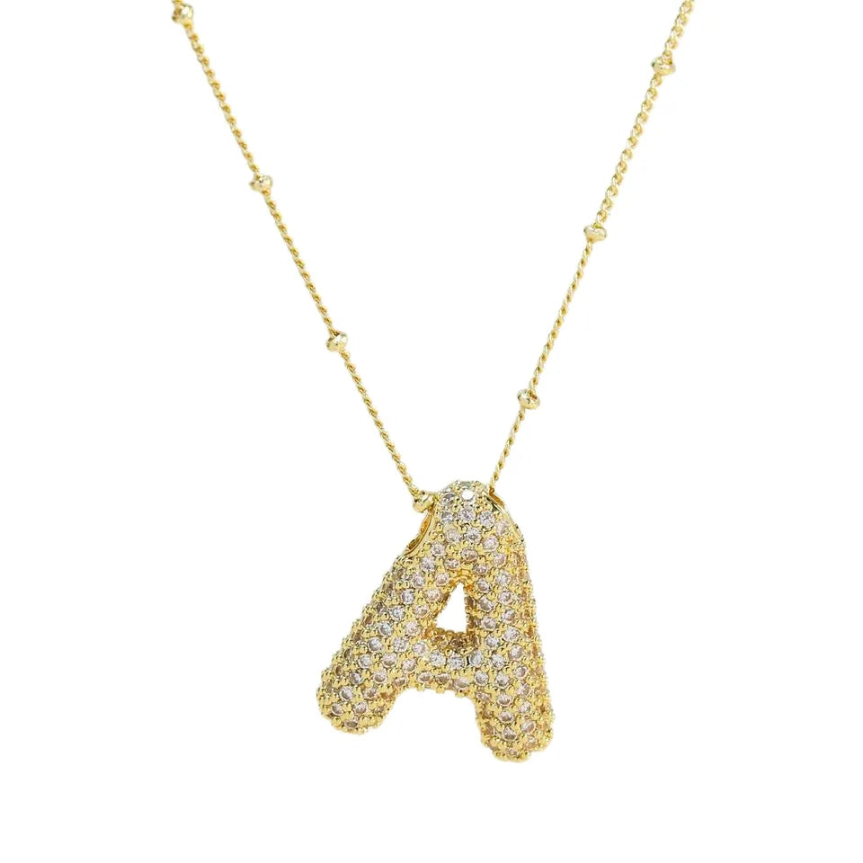 Rinhoo Set With 26 Letters of Zircon Pendant Necklace Copper Plated With 18K Gold Fashionable and Versatile Classic Jewelry