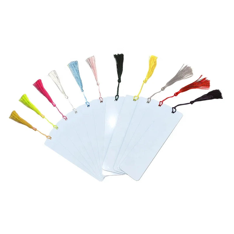 DIY Design Customized Logo Double Sides Printable Bookmarks Sublimation Metal Bookmark With Colorful Tassel