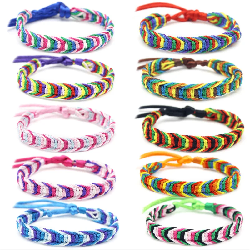 Colorful Braid Charm Bracelets Woven Hot Sale Nepalese Ethnic Style Handmade Rainbow Friendship Hand Rope Bracelet