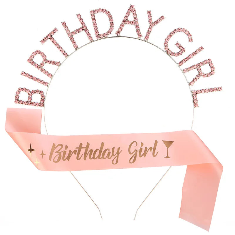 Wholesale Alloy Letter \"Birthday Girl\" Hairband Birthday Party Supplies Hair Accessories with Shoulder Straps Belt Hair Hoop