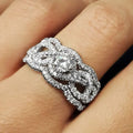 CAOSHI Custom Luxury Geometry Design Full 3A Zircon 3pcs Set Ring for Wedding Party Jewelry Silver Plated Finger Rings for Women