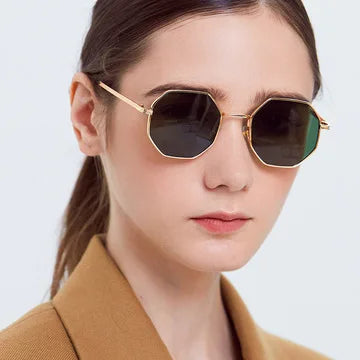 Octagonal Retro Small Frame Men Trendy Sunglasses Custom Logo Polygonal Brown Vintage Metal Women Sunglasses