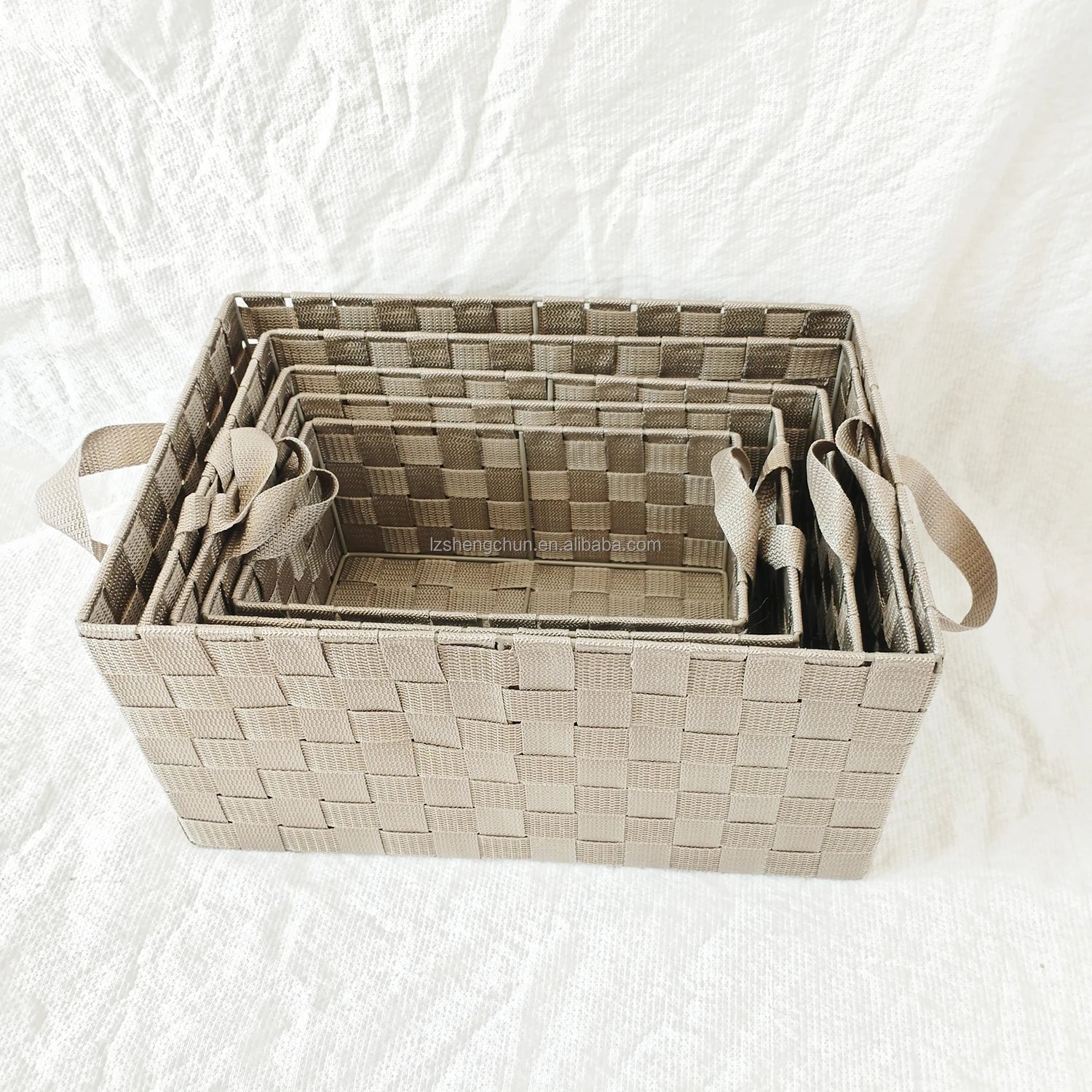Eco-friendly Handicraft Polypropylene Ribbon Woven Office Organizer Storage Basket Nylon Strap Modern Design 6-25L Capacity