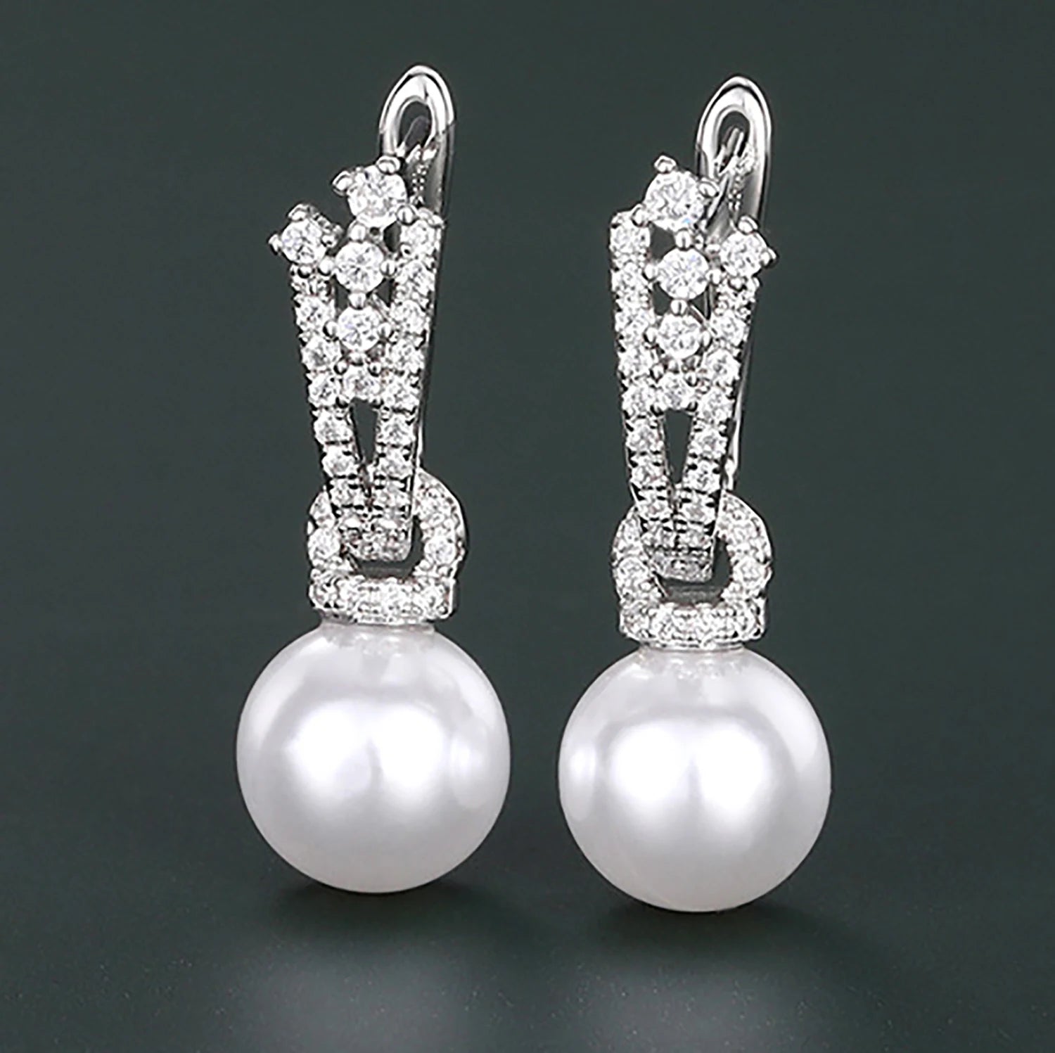 CAOSHI Vintage Style Sparkling Full Cubic Zirconia Multi Color Pearl Earrings for Wedding Bride Silver Plated Earrings for Women