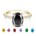 OAHLAN 3ct 14K Gold Plated Oval Cut 5A Black Cubic Zirconia Engagement Wedding 925 Sterling Silver Rings for Women