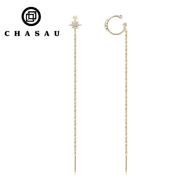 GRA Jewelry Passed Diamond test Moissanite 925 Silver Long Chain Star Ear Line Cuff Crawler Climber Earrings for Women
