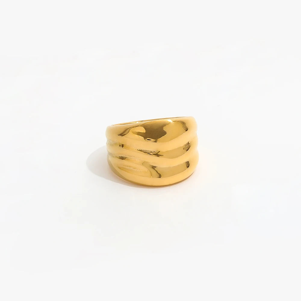 Joolim Jewelry Wholesale 18K Gold Plated Irregular Wrinkle Stainless Steel Band Rings for Women Statement Rings