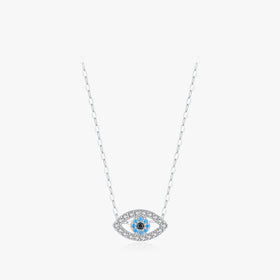 Link Chain Trendy Stackable Neck for Women Fine Jewelry 925 Sterling Silver Sea Blue Evil Eyes Zirconia Pendant Necklace