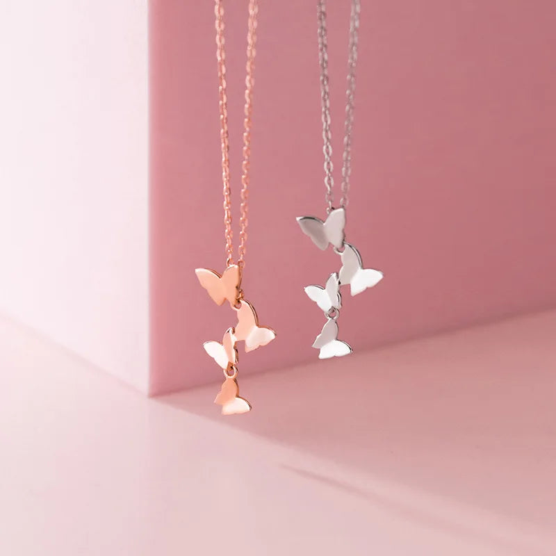 925 Sterling Silver Small Butterfly Shape Pendant Rose Gold Plated Chain Beautiful Necklaces Fine Jewelry for Women