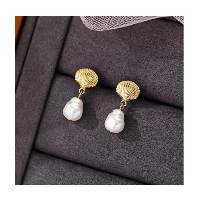 Retro Design 925 Sterling Silver Imitation Pearl Shell Stud Earrings for Women Jewelry Accessories YB-XY-096