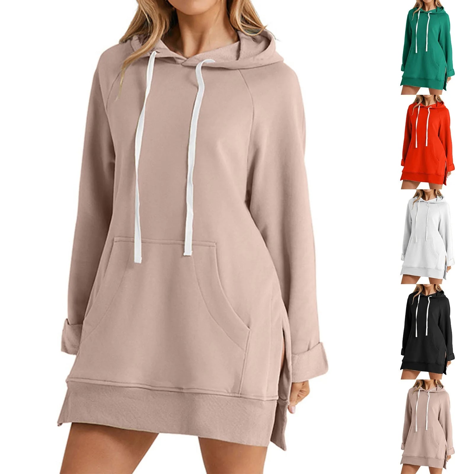 Wholesale Custom Hoodies Oversized Women Plain Casual Long Pullover Hoodie Solid Color Sweatshirts