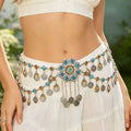 Indian Vintage Gold Silver Metal Coin Tassel Carved Flower Crystal Belly Dance Waist Body Chains for Women Party Jewelry Gift