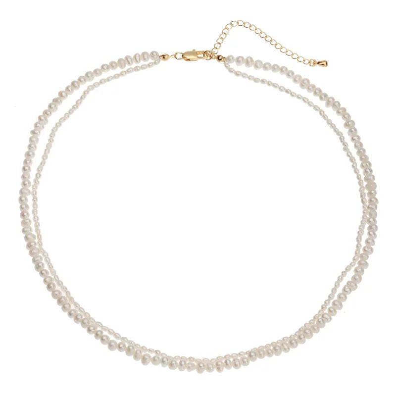 Natural Fresh Water Pearl Necklace Minimalist Collarbone Necklace Mini Small Pearl Double Layered Necklace