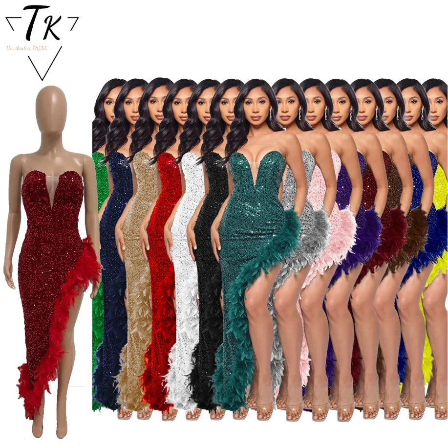 2025 Women's Elegant Luxury Think Evening Dress Irregular Lace Shoulder Top with Sequin Maxi Length Natural Waist for Prom Party
