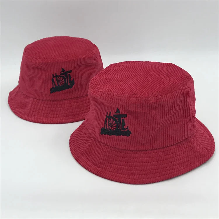 Wholesale Corduroy Bob Bucket Hat with Custom Logo and Embroidery Cycling & Daily Use Leaf Pattern