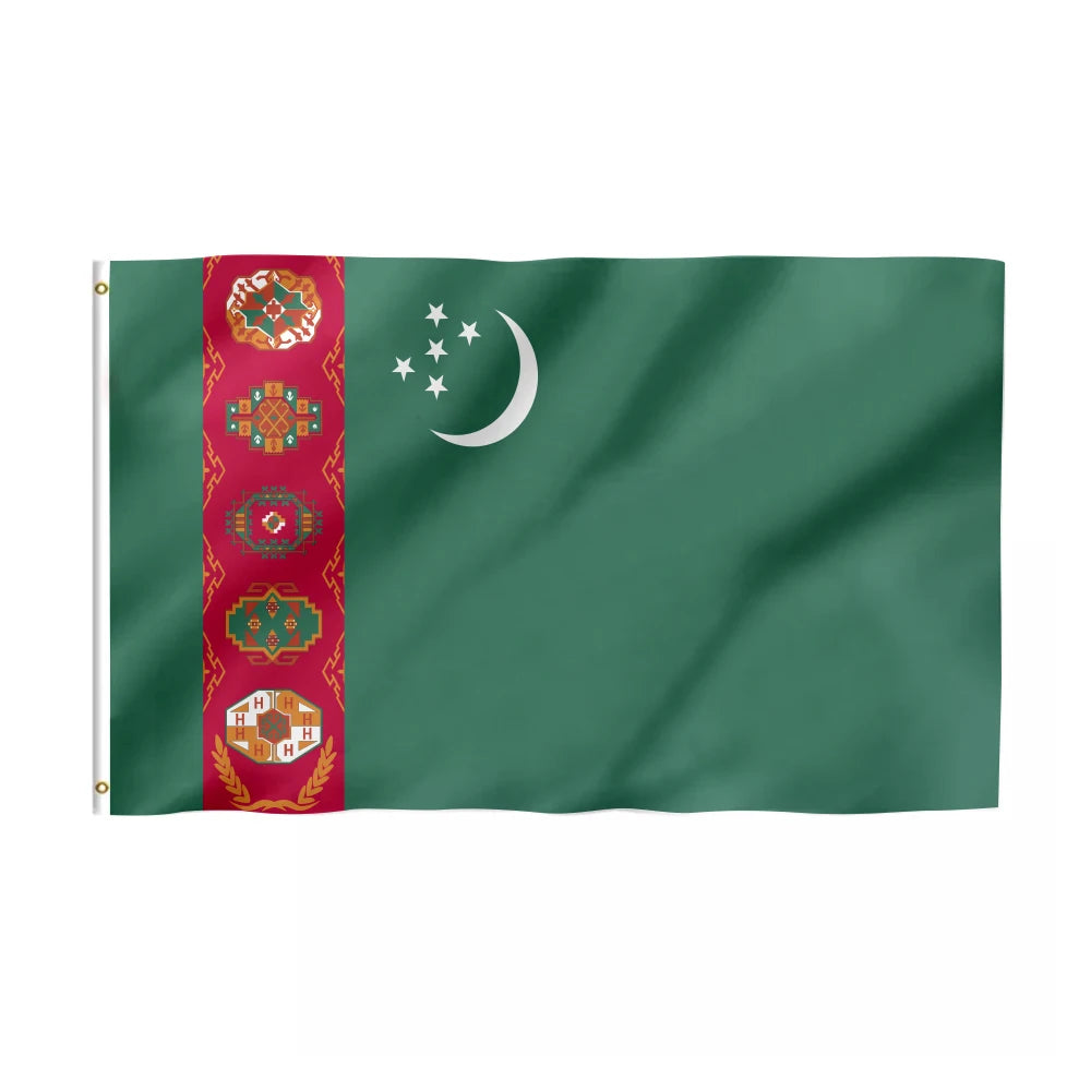 Promotional Custom Turkmenistan Turkmenian Flag De Danza Outdoor Decoration 100% Polyester with Custom Logo CN;SHN