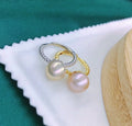 R895 8-9mm Natural Freshwater Pearl Ring Accessory 925 Sterling Silver Adjustable Size Engagement Jewelry Ring for Women