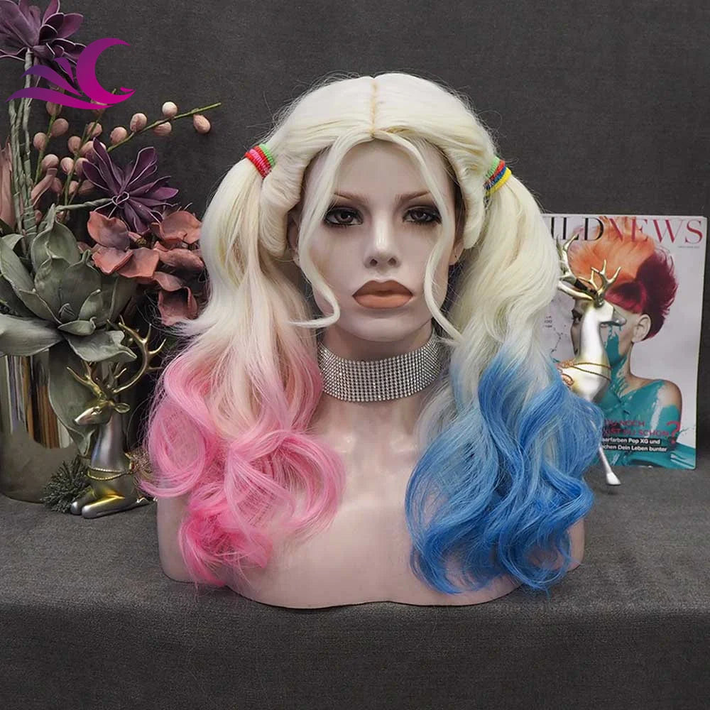 Celebrity Fashion Halle Quinn Pink and Blue Color Full Machine Sew Synthetic Wigs High Temperature Fiber Synthetic Wigs