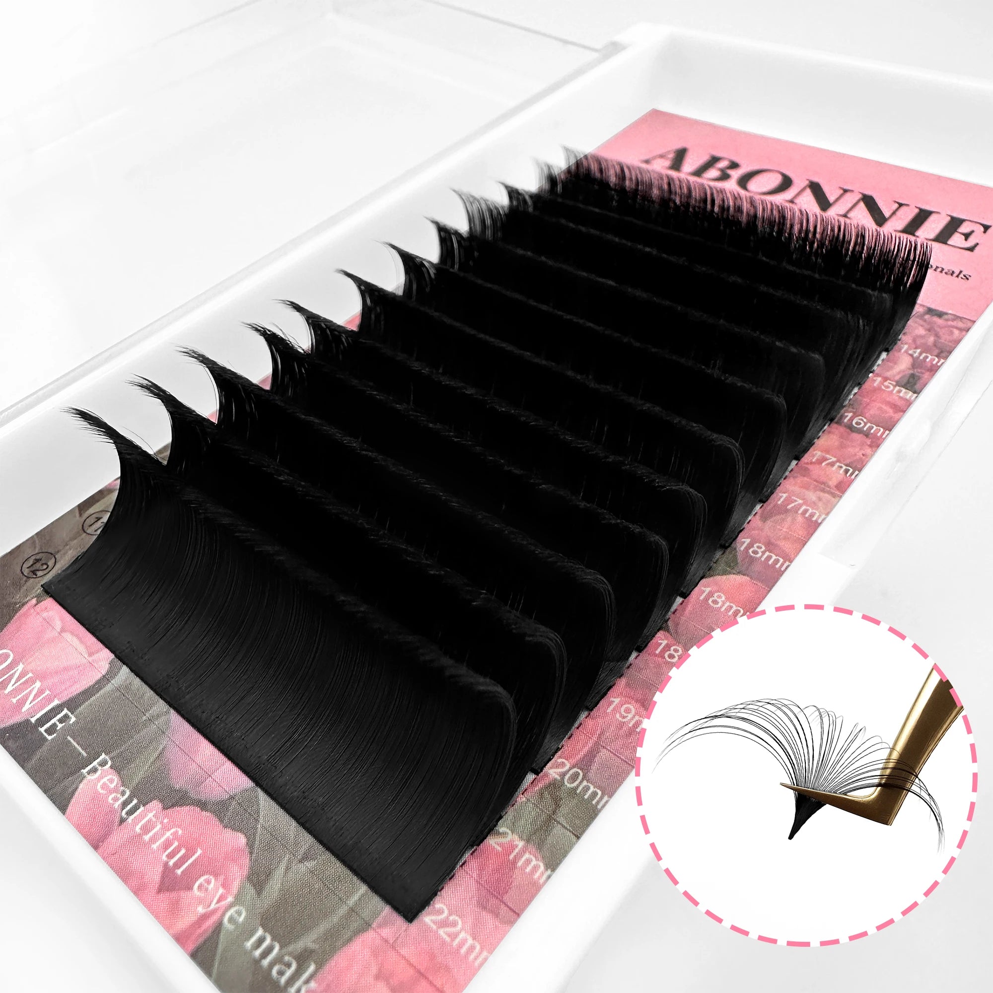 Abonnie Matte Black Lash Trays Fast Fanning Eyelash Extention Bottom J C CC D DD L M Easy Fan Lash Tray Cashmere Lash Extensions