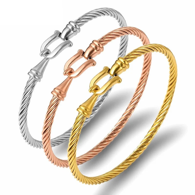 Fashion Stainless Steel Open Bracelet Ladies Horseshoe Buckle U-shaped Head Jewelry Couple Titanium Steel Bracelet& Bangles