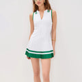 Zipper Sleeveless Polo Collar One-piece Tennis Dress for Women Quick Drying Breathable Contrasting Color Pleated Casual Yoga Set