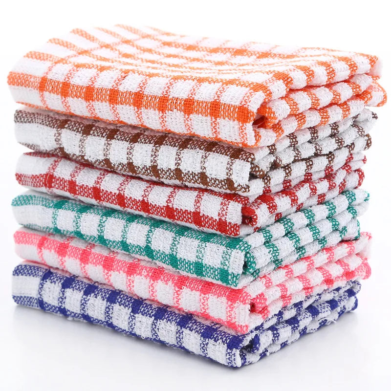 Factory High Quality Pure Cotton Woven Cleaning Cloths Towel Waffle Plaid Cotton Kitchen Dishwashing Cloth Tea Towels