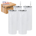 Free Shipping USA Warehouse 50pcs 20oz Sublimation Blank Stainless Steel Insulated White Straight Tumbler With Straw