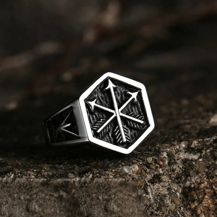 SS8-775R Steel Soldier Three Cross Mens Anchor Compass Ring Tungsten Steel Arrow Silver Plated Ring Men Jewelry Gift